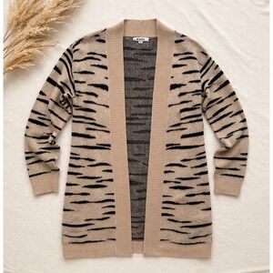 Animal Print Neutral Cozy Open Front Longline Cardigan Sweater (XS) Layering